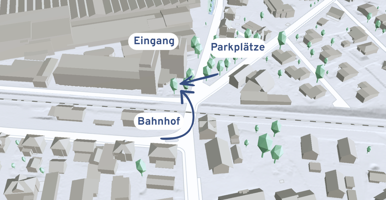 Anfahrtsskizze zum Büro der Brogli Informatik GmbH an der Fabrikstrasse 1 in Erlen
