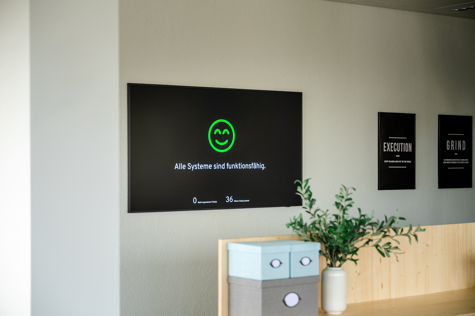 Monitoring-Display der Brogli Informatik: Alle Kundensysteme sind funktionsfähig – Echtzeit-Überwachung